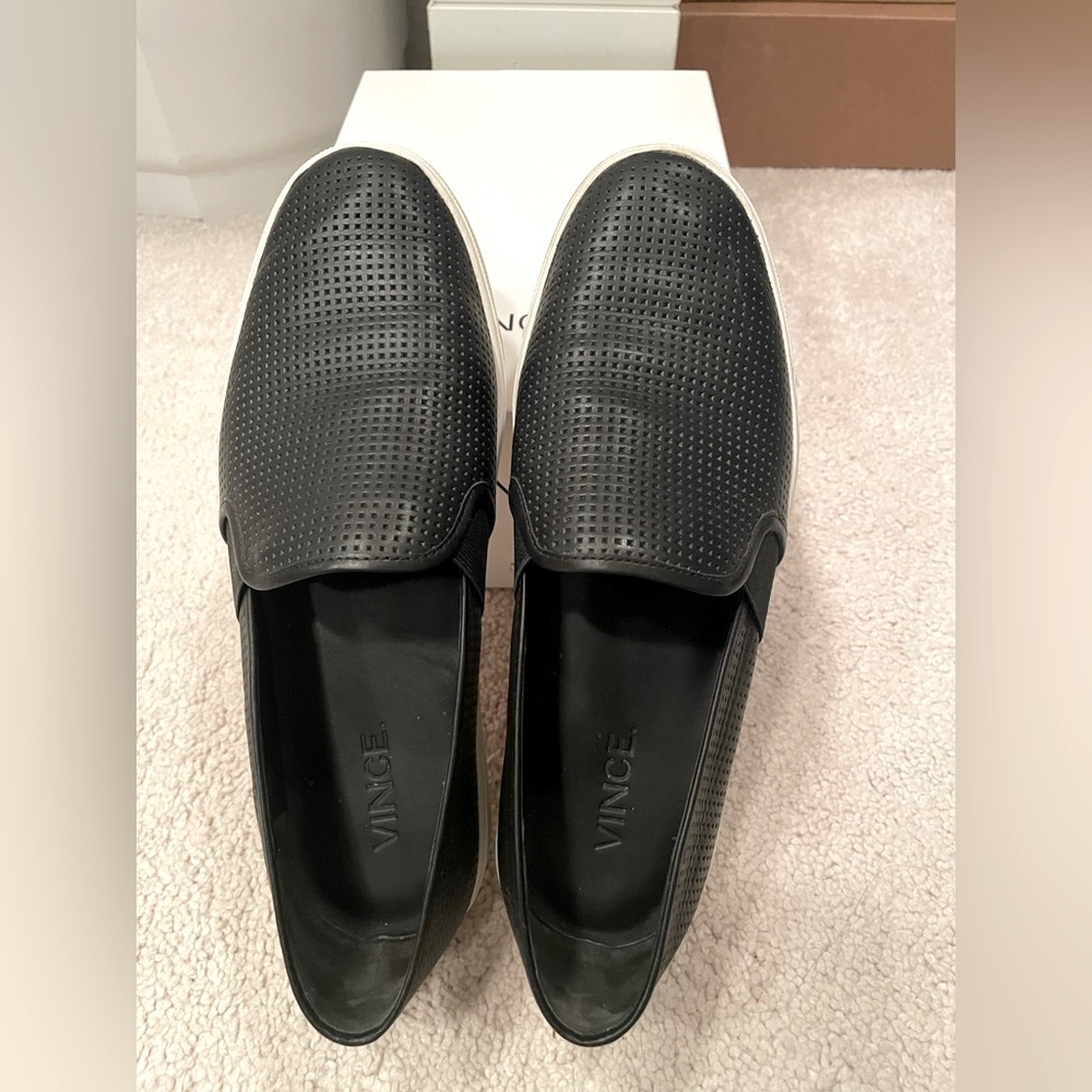 VINCE Blair slides with perforated leather upper.